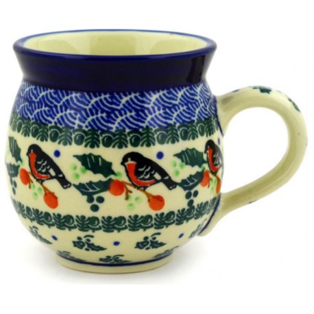 Polish Pottery Bubble Mug - 12 oz - Holly Robin