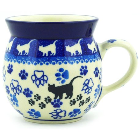 Polish Folk Art Porcelain Bullet Mug, 380ml - Lowicz Black