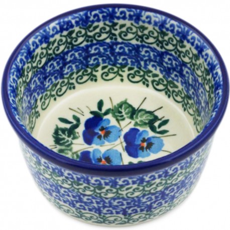 Polish Pottery Bowl - 4" - Blue Pansies