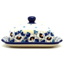 Polish Pottery Euro Style Butter or Cheese Dish - Snow Poppy