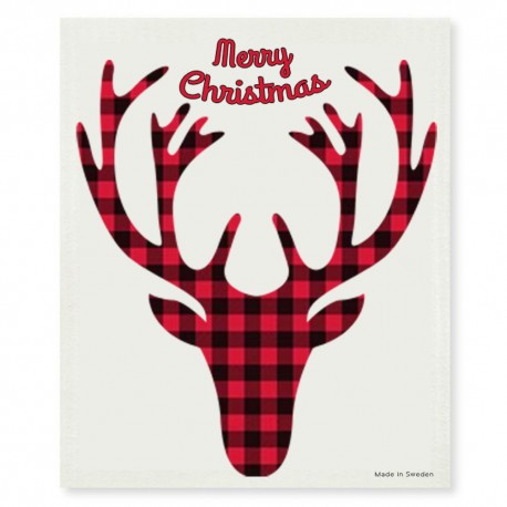 Swedish Dishcloth Buffalo Plaid Deer