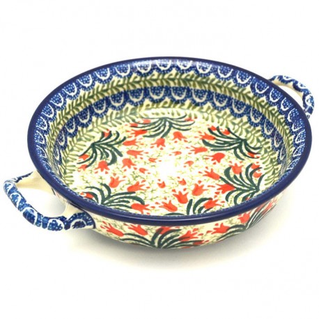 Polish Pottery Round Baker - 7" - Crimson Bells