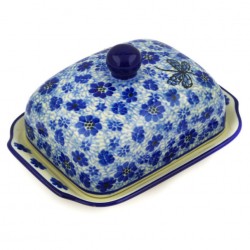 Polish Pottery Butter or Cheese Dish - Euro Style - Blue Dragonfly
