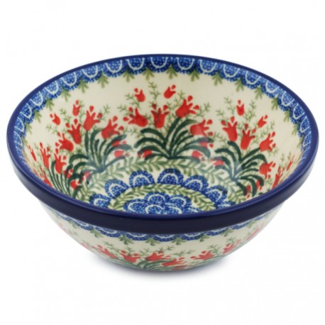 Polish Pottery Bowl - 6.5" - Crimson Bells