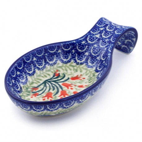 Polish Pottery Spoon Rest - 7" - Crimson Bells