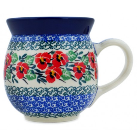 Polish Pottery Bubble Mug - 16 oz - Red Pansies