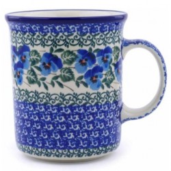 Polish Pottery Straight Mug - 15 oz - Blue Pansies