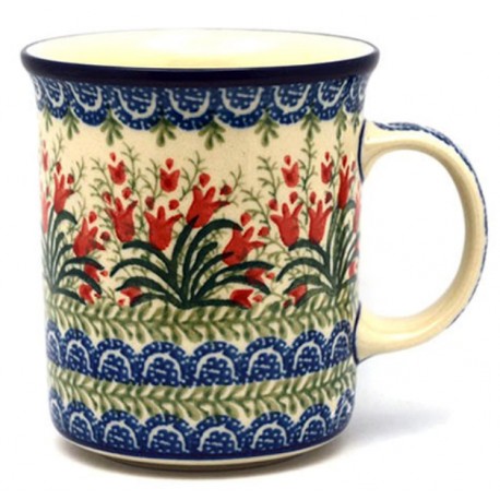 Polish Pottery Straight Mug - 15 oz - Crimson Bells