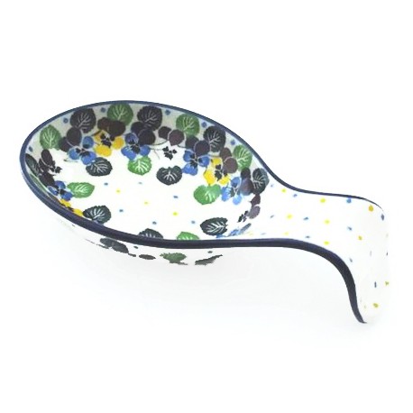 Polish Pottery Spoon Rest - 7" - Colorful Pansies