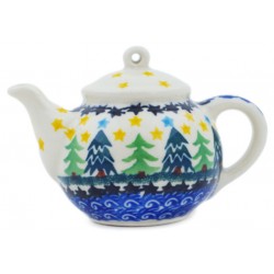 Teapot Ornament - 4" - Trees and Stars