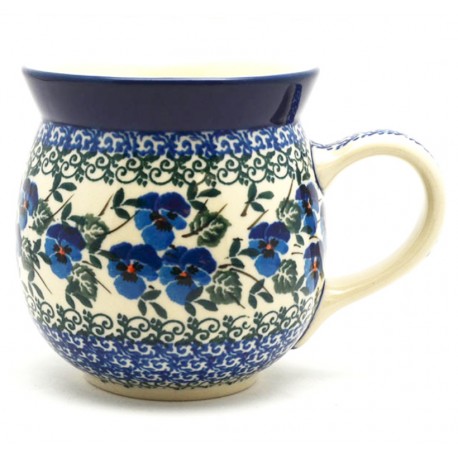 Polish Pottery Bubble Mug - 16 oz - Blue Pansies