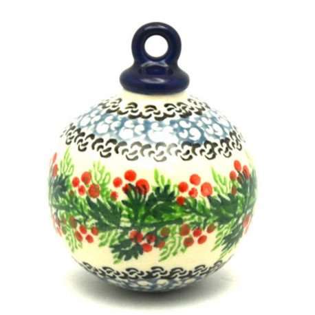 Polish Pottery Ball Ornament - 4" - Holly Berry