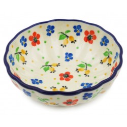 Polish Pottery Scalloped Bowl - 5" - Colorful Garden