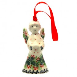 Polish Pottery Angel Ornament - 4" - Holly Berry