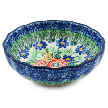 Polish Pottery Scalloped Bowl - 5" - Peonies - Unikat