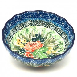 Polish Pottery Scalloped Bowl - 5" - Glorious Garden - Unikat