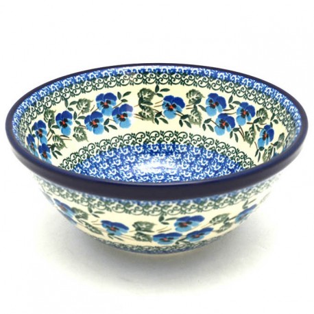 Polish Pottery Bowl - 6.5" - Blue Pansies