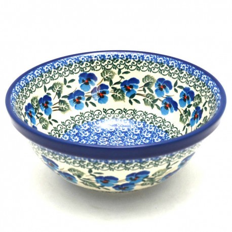 Polish Pottery Bowl - 5.5" - Blue Pansies