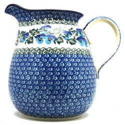 Polish Pottery Pitcher - 67 oz - Blue Pansies