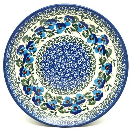 Polish Pottery Plate - 8" - Blue Pansies