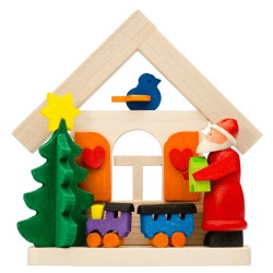 House with Santa and Train Wooden Ornament