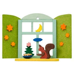 Window with Squirrel Wooden Ornament Handmade in Germany