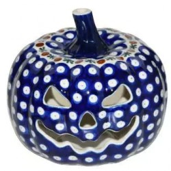 Polish Pottery Jack-o'-Lantern Pumpkin Luminary - 7" - Mosquito