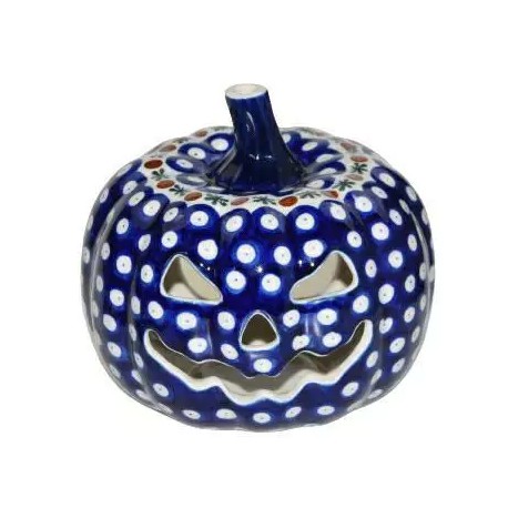 Polish Pottery Jack-o'-Lantern Pumpkin Luminary - 7" - Mosquito