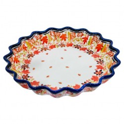 Polish Pottery Fluted Pie Baker - 10" - Autumn Leaves