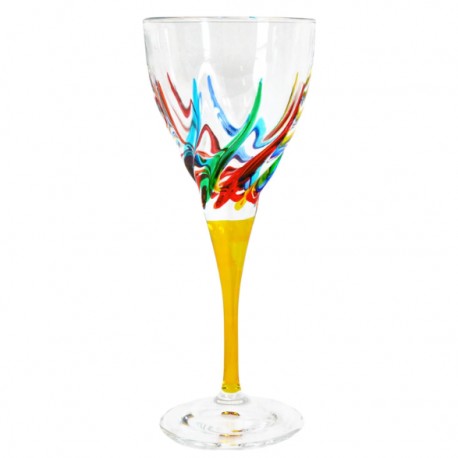 Italian Wine Glass - Multicolor with Yellow Stem