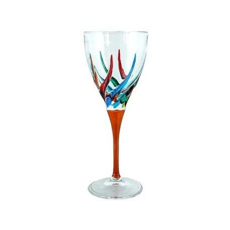 Italian Wine Glass - Multicolor with Orange Stem