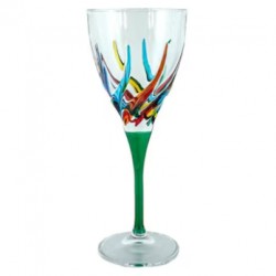 Italian Wine Glass - Multicolor with Green Stem