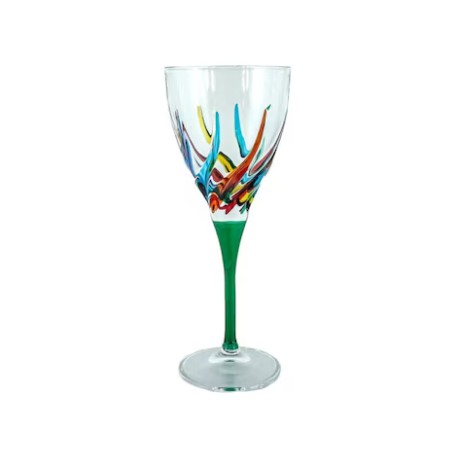 Italian Wine Glass - Multicolor with Green Stem