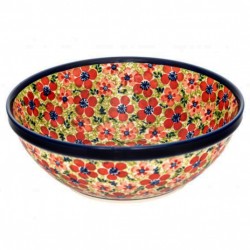 Polish Pottery Bowl - 10" - Ruby Blooms