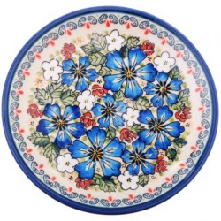 Polish Pottery Plate - 8" - Red/White/Blue Flowers - Unikat