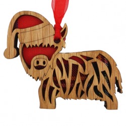 Highland Cow Tartan Wooden Ornament Handcrafted in Scotland