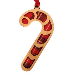 Scottish Candy Cane Tartan Wooden Ornament