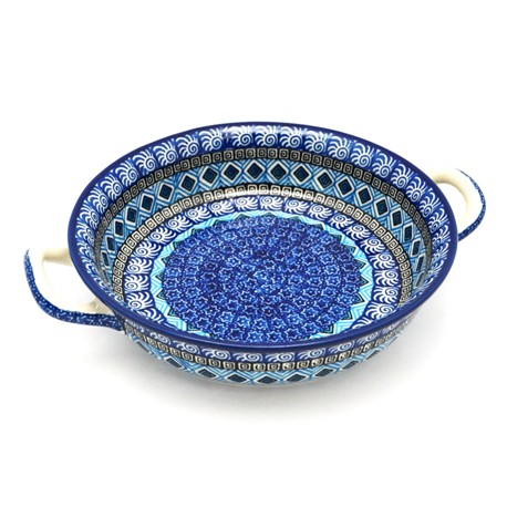 Polish Pottery Round Baker - 8" - Aztec Blue