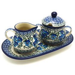 Polish Pottery Cream and Sugar Set - Blue Pansies