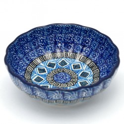 Polish Pottery Scalloped Bowl - 5" - Aztec Blue