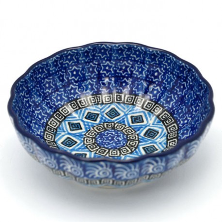 Polish Pottery Scalloped Bowl - 5" - Aztec Blue