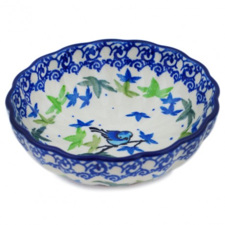 Polish Pottery Scalloped Bowl - 5" - Blue Bird