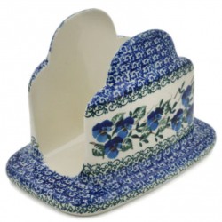 Polish Pottery Napkin Holder - Blue Pansies