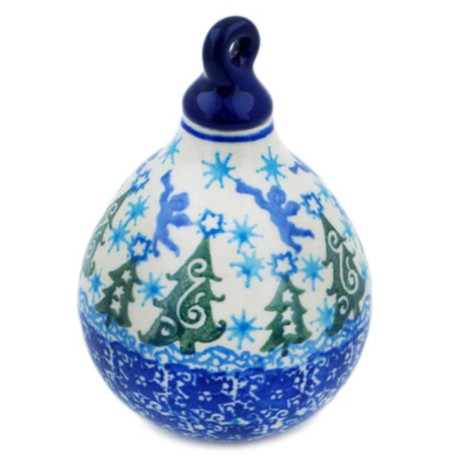 Polish Pottery Drop Ornament - 4" - Blue Angel