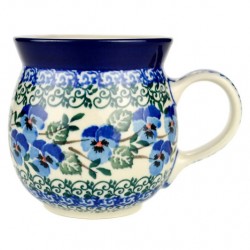 Polish Pottery Bubble Mug - 8 oz - Blue Pansies