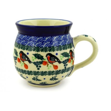 Polish Pottery Bubble Mug - 8 oz - Holly Robin